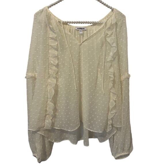 Express women’s sheer ruffle lacy fairy top size small embroidered feminine crea - Picture 1 of 11
